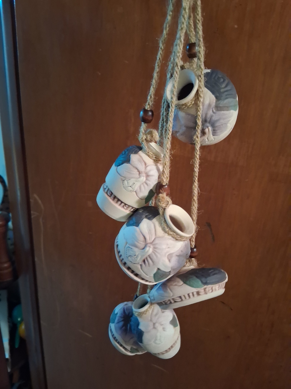 Ceramic Hanging Floral Wind Chime - White Blue Purple